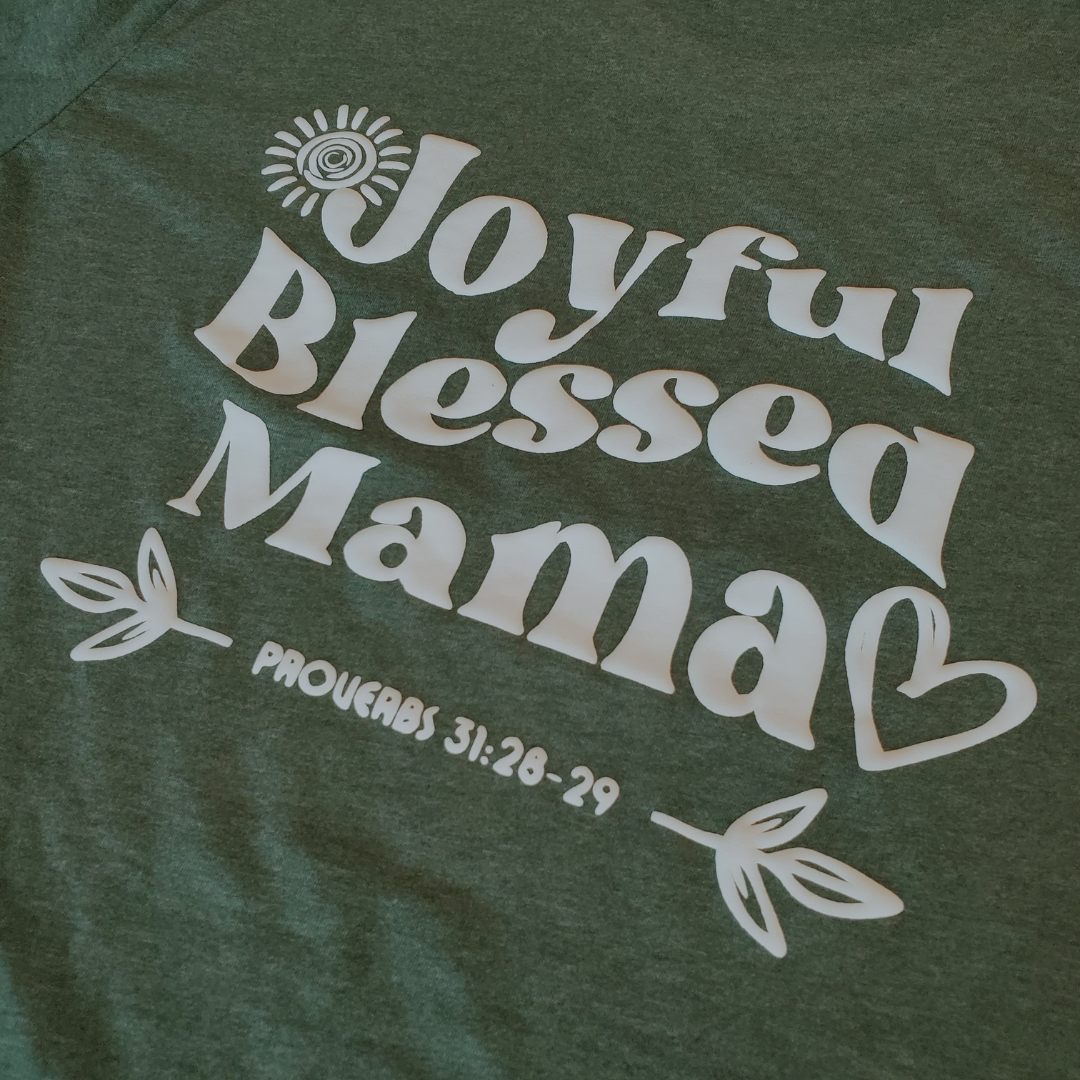"Joyful Blessed Mama" Tee - Heather Olive