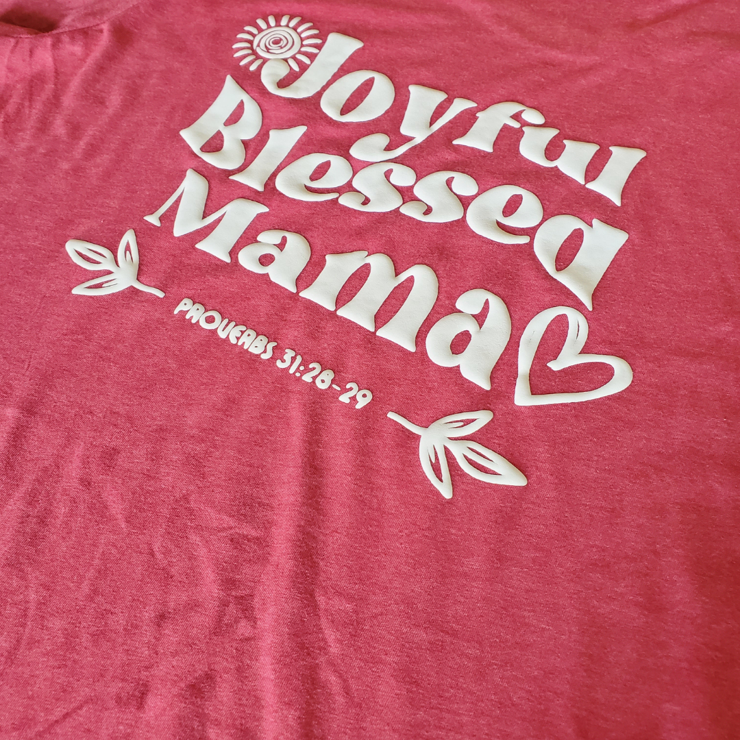 "Joyful Blessed Mama" Tee - Heather Magenta