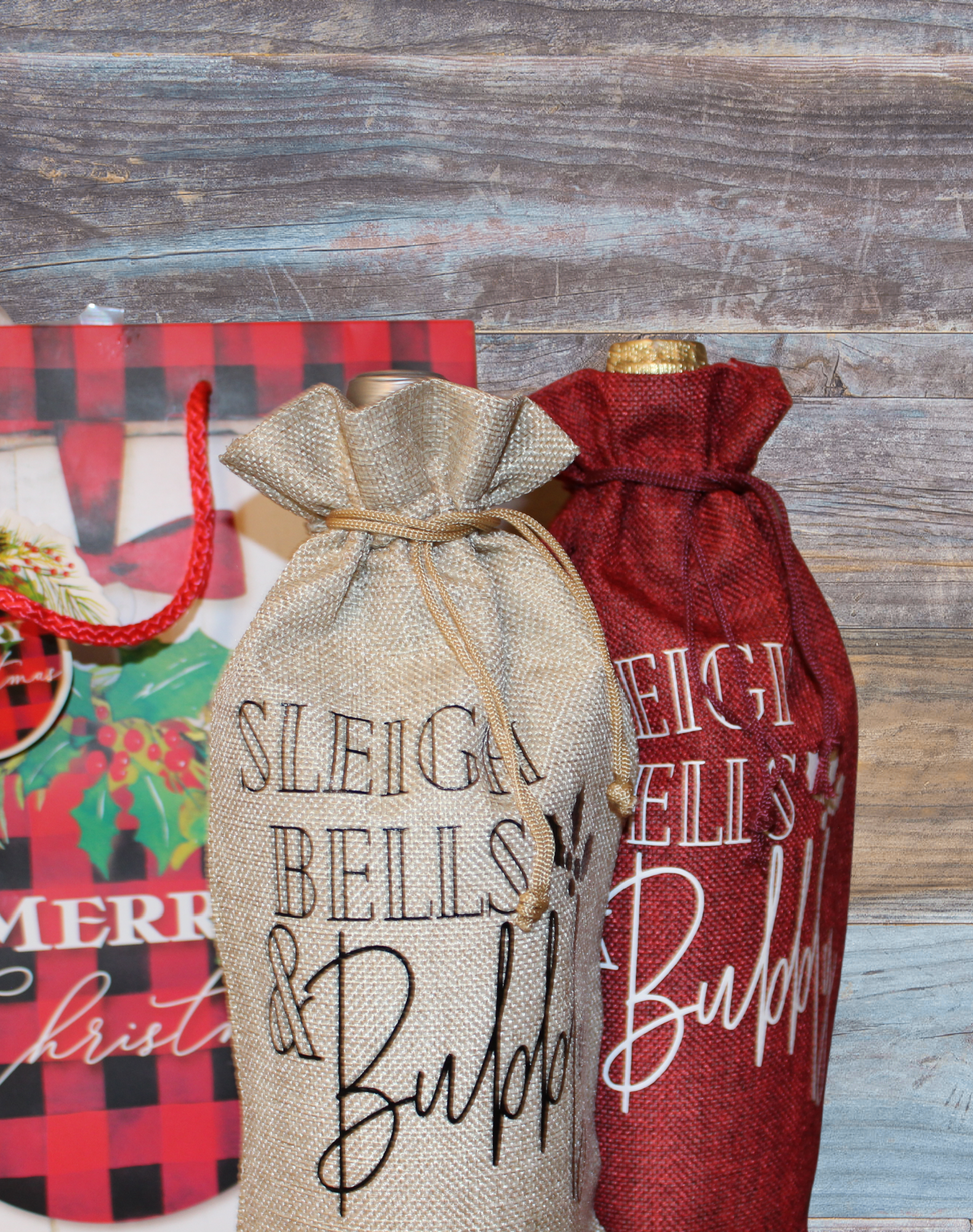 "SLEIGH BELLS & BUBBLY" Wine Bag