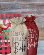 Load image into Gallery viewer, &quot;SLEIGH BELLS &amp; BUBBLY&quot; Wine Bag
